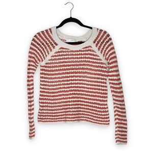LOFT Orange Cream Striped Crochet Scoop Neck Pullover Sweater XXS Petite
